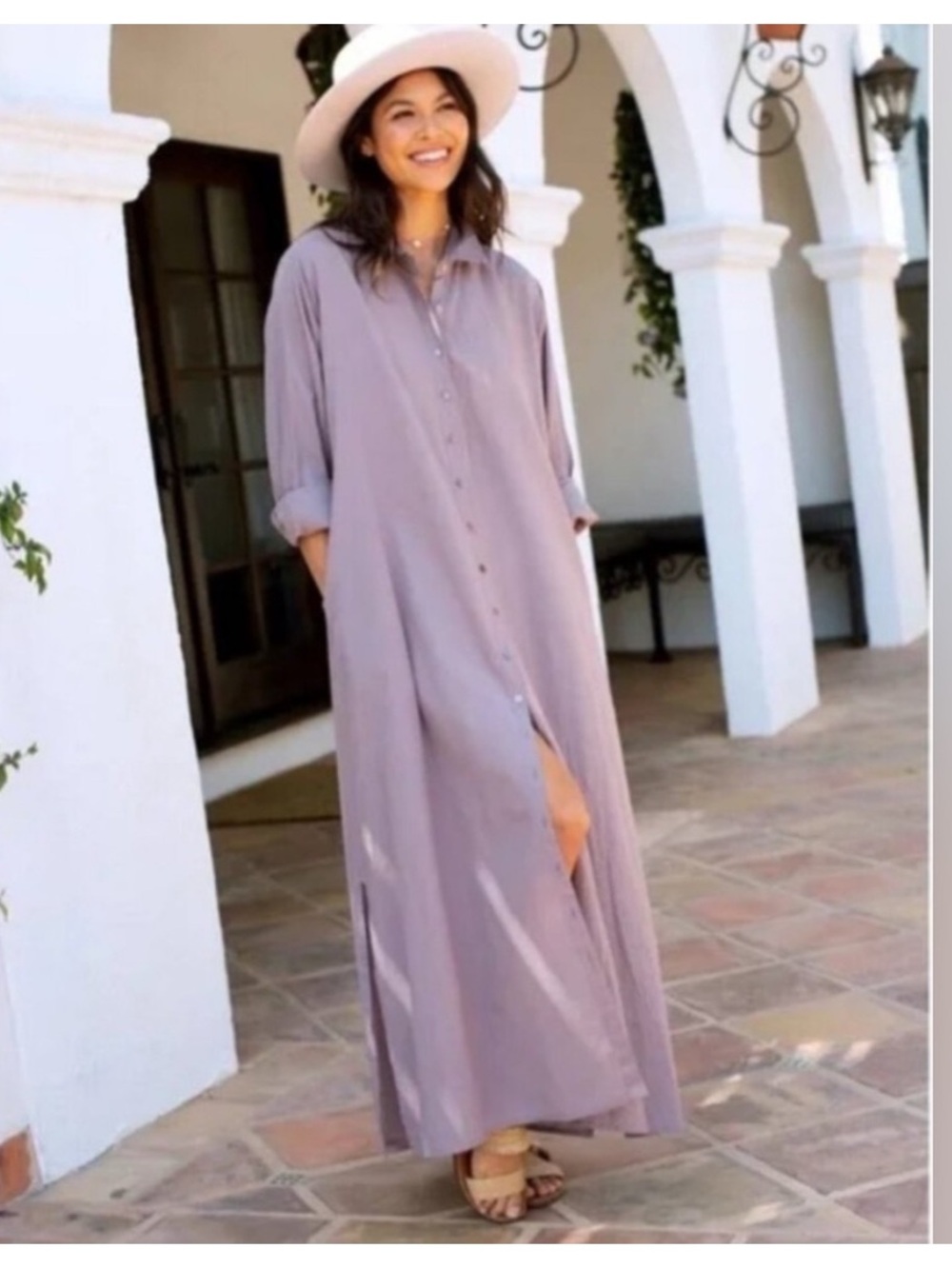Minimalist Boho Natural Life Drew Cotton Shirt Dress Dusty Mauve Purple Medium